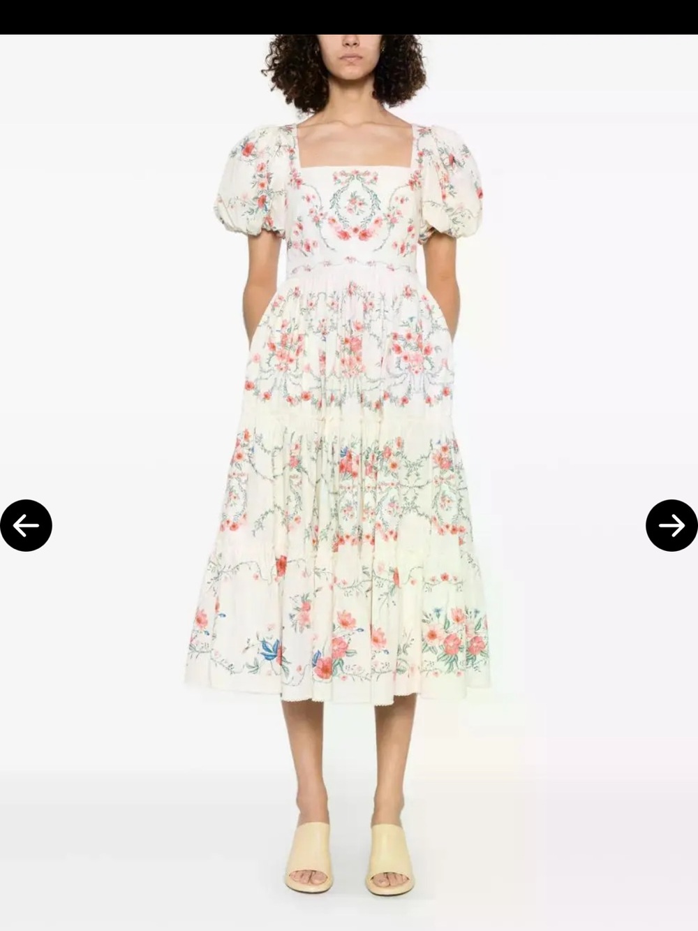 Agua Bendita Cream Midi Dress with Pink Floral Print